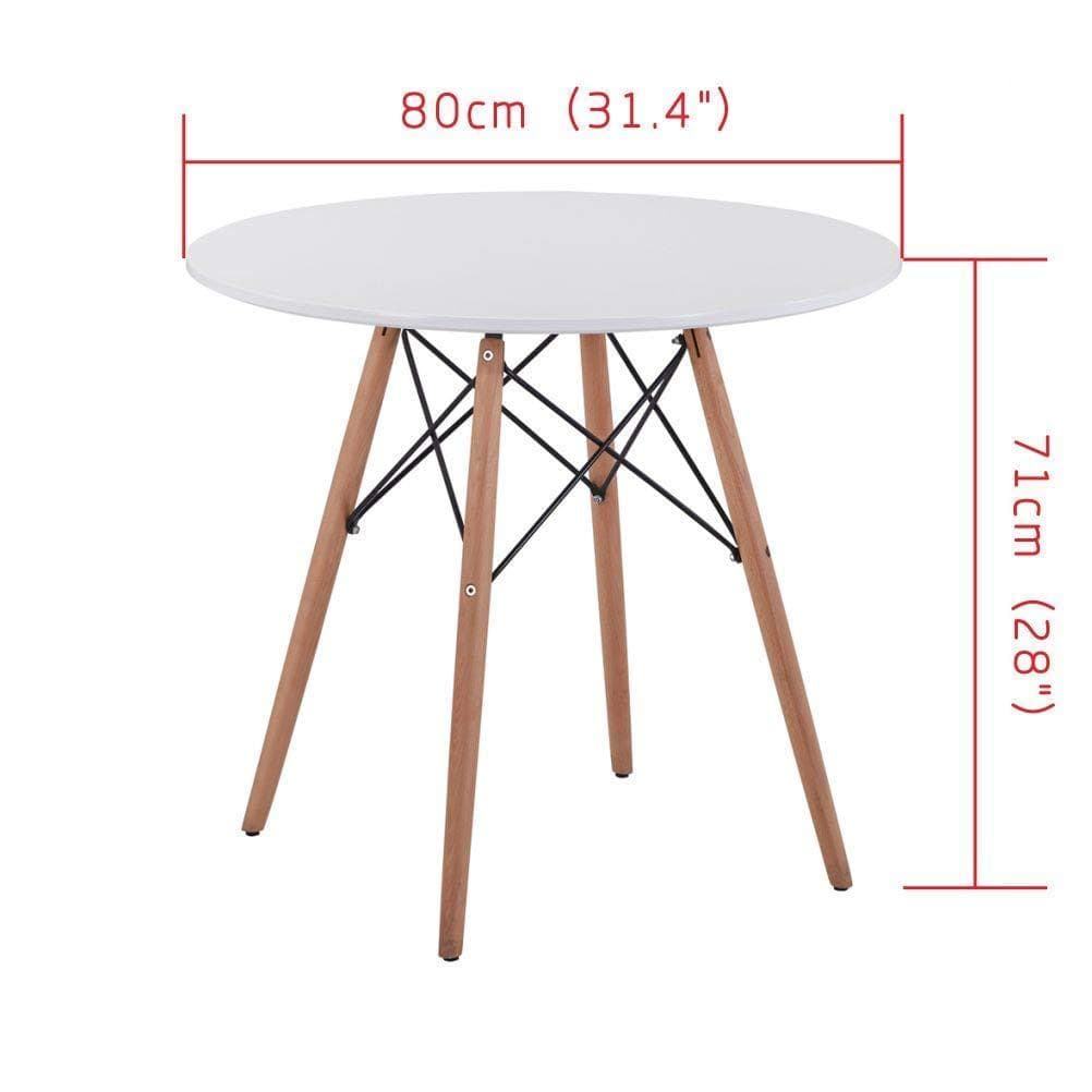  Round MDF White High Glossy Top Dining Table With Metal Cross Iron Pipe Wooden Legs_1