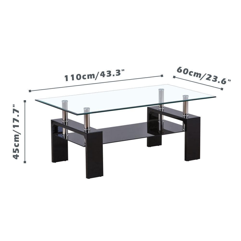Rectangle Tempered Clear Glass Black MDF Side Table_1
