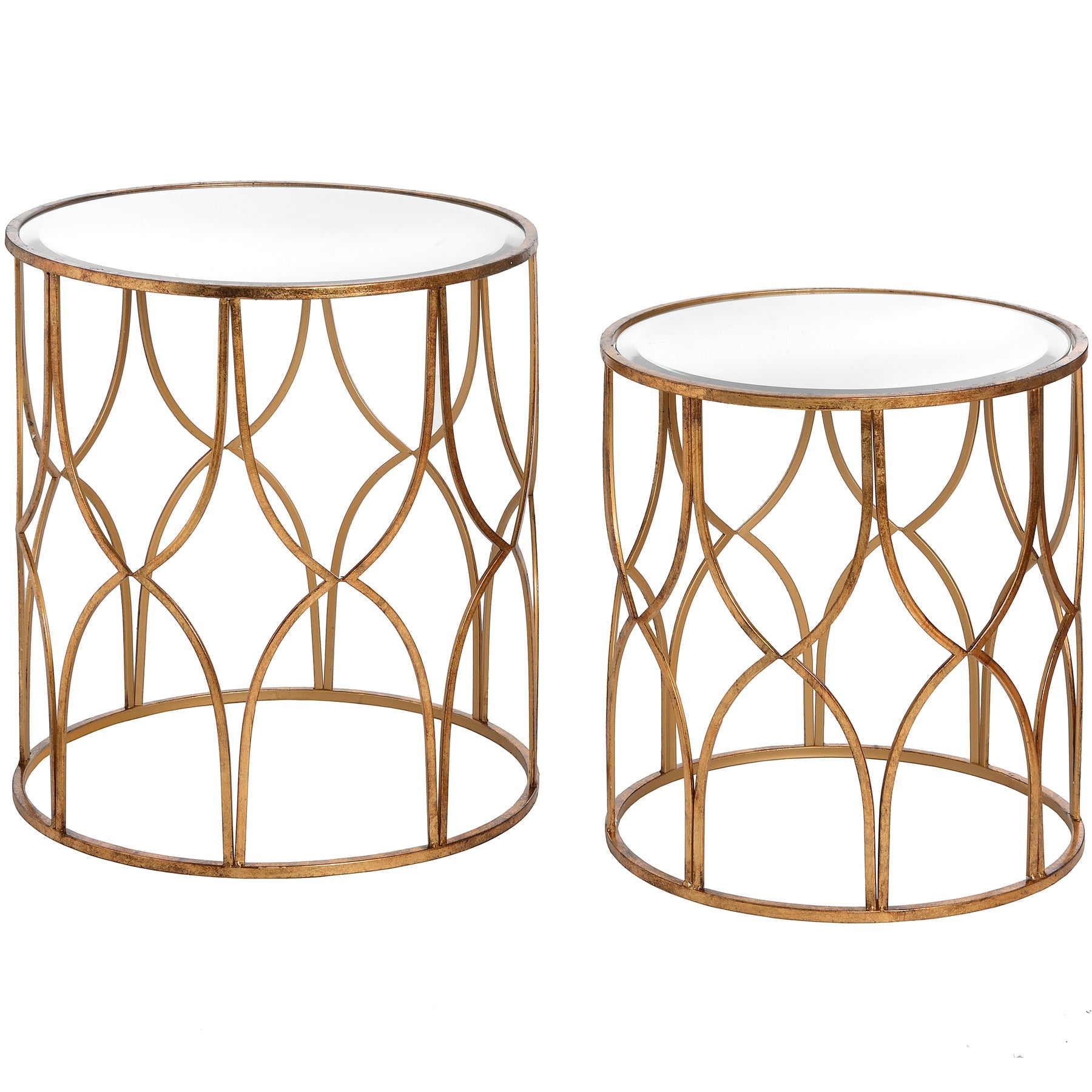 FONDHOUSE Hasy Set Of Two Lattice Detail Gold Side Tables