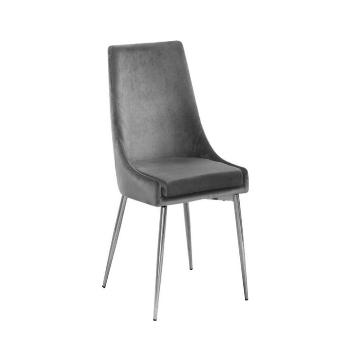 Grey Velvet Dining Chair - Chromed Legs