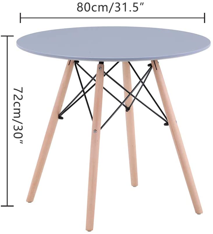 Round MDF Grey Top Dining Table With Metal Cross Iron Pipe Wooden Legs_1