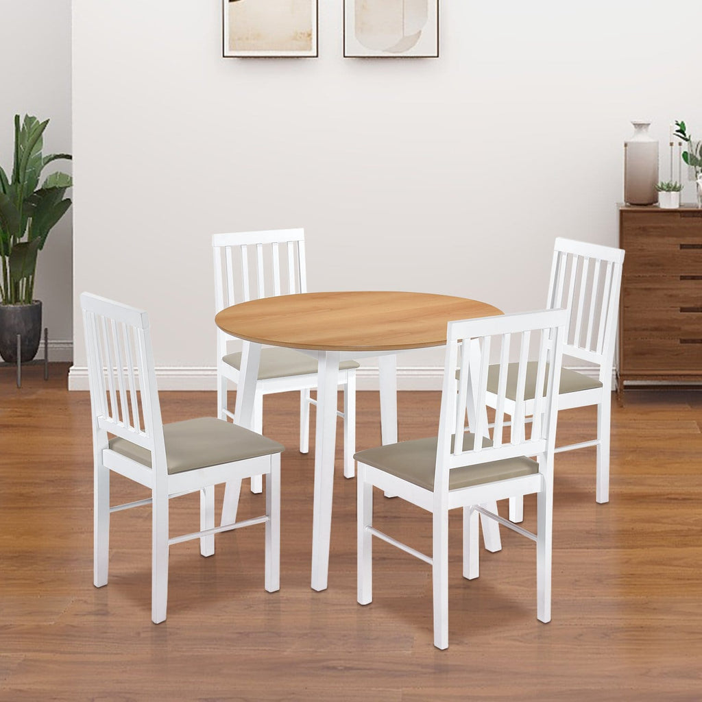 Oak&White Soid Wood Dining Table_4