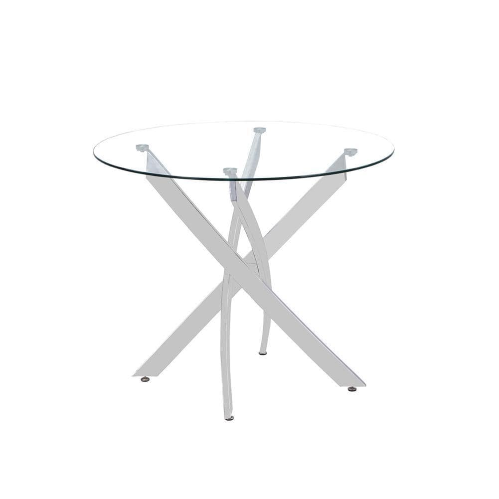Tempered Clear Glass Round Dining Table,Chromed legs