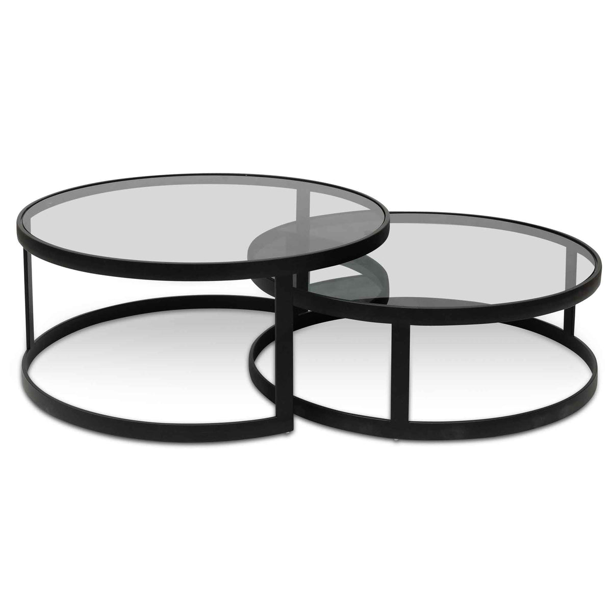 FondHouse Wismin Nested Grey Glass Coffee Table Black Base