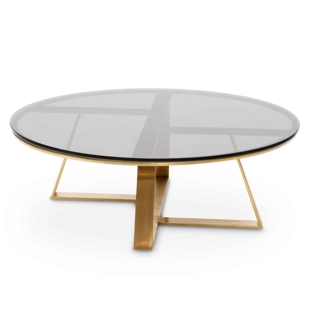 100cm Round Grey Glass Coffee Table - Gold Base_1