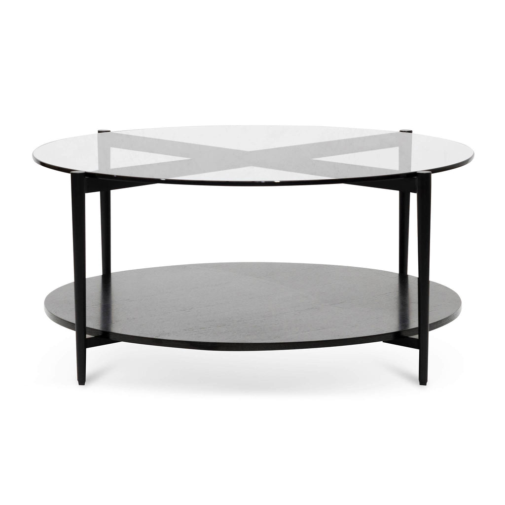 Round Grey Glass Coffee Table - Black_1