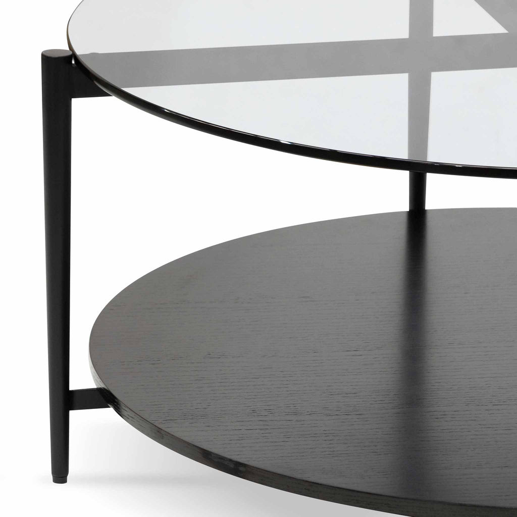 Round Grey Glass Coffee Table - Black_2