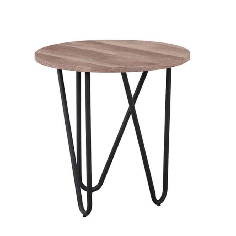 Coni Living Room Round MDF Brown Top Side Table Black Powder-Coated Legs Goldfan
