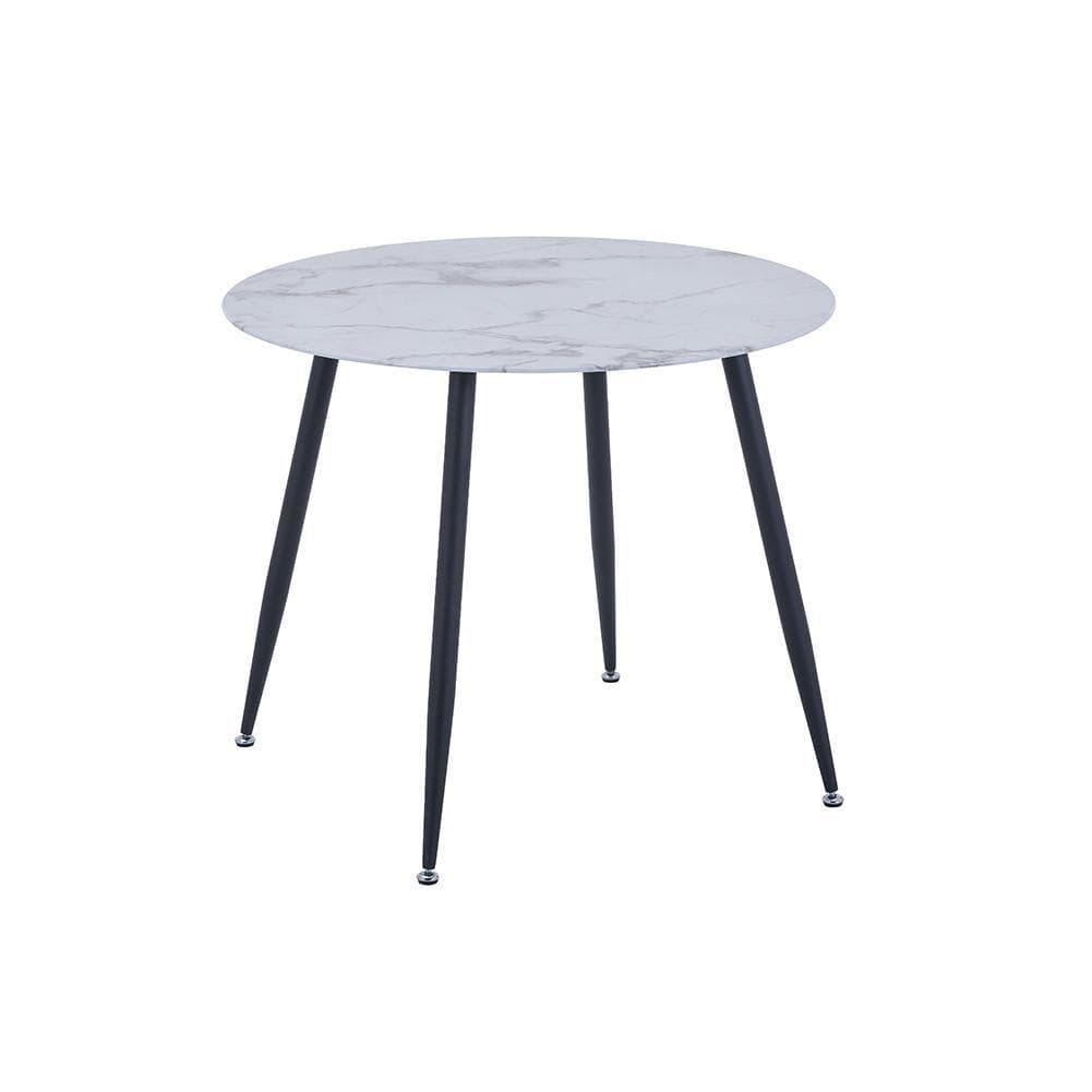 White Round Marble Glass Dining Table Black Legs