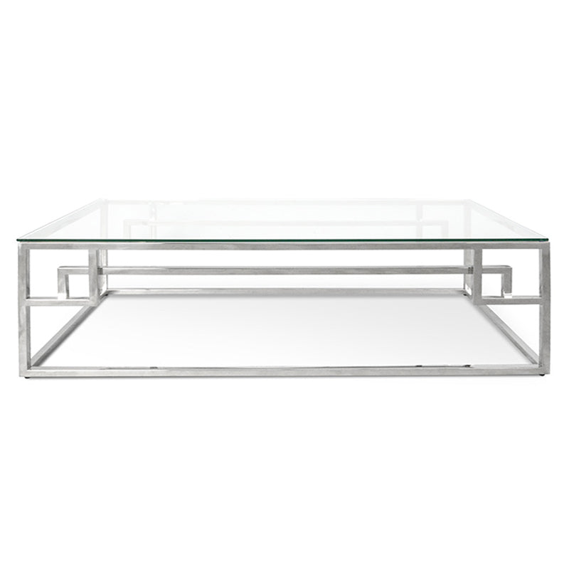 1.2m Coffee Table With Tempered Glass - Stainless Steel Base_1