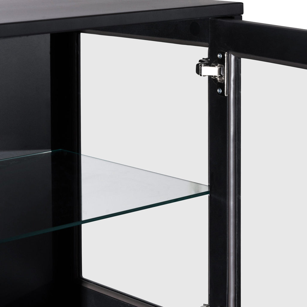 Ex Display - Holmes 120cm 4 Door Wooden Storage Cupboard - Black with Glass Door DT2915-DW-DISP