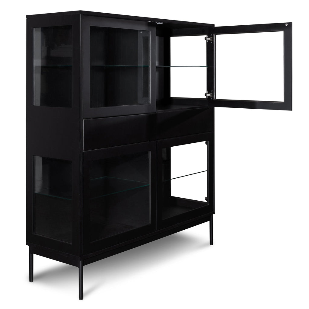 Ex Display - Holmes 120cm 4 Door Wooden Storage Cupboard - Black with Glass Door DT2915-DW-DISP