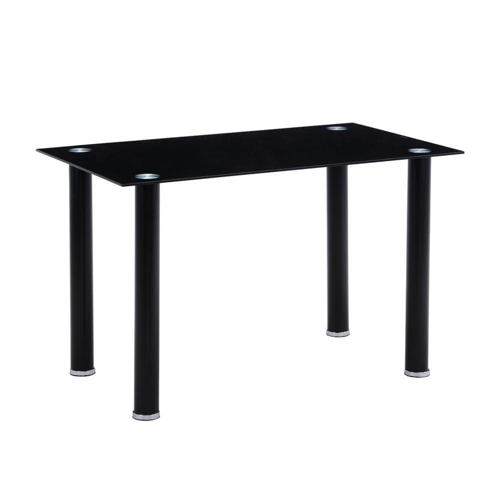 Rectangle Tempered Black Glass Dining Table Black Legs