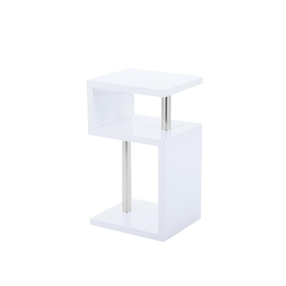 MDF White High Gloss Top With Metal Tube Side Table