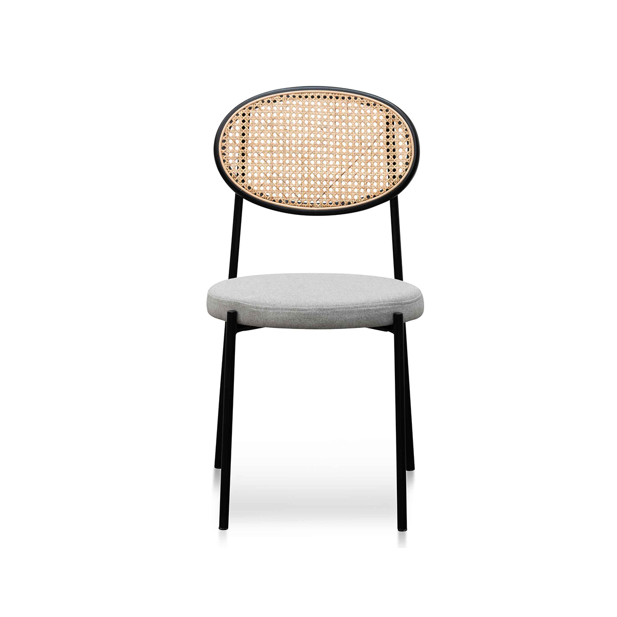 FondHouse Tenco Grey Fabric Natural Rattan Dining Chair - Black