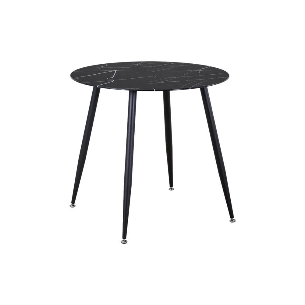BLACK Round Marble Glass Dining Table Black Legs
