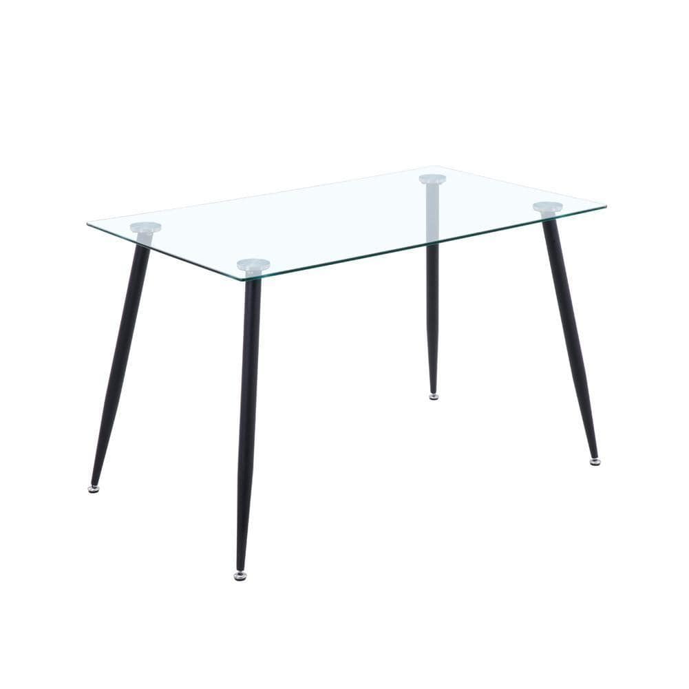 Lowry Rectangle Tempered Clear Glass Dining Table Black Powder-Coated Legs