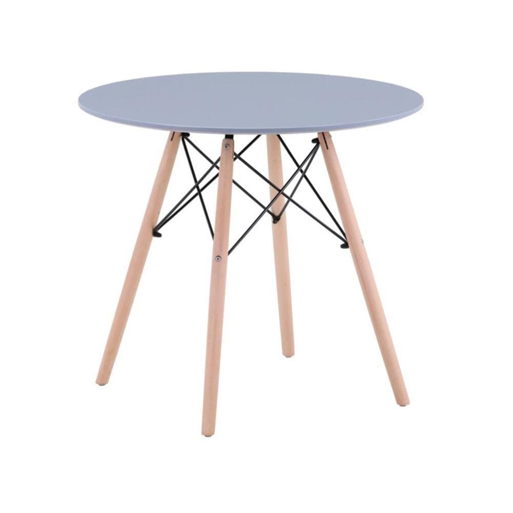 Milea Round MDF Grey Top Dining Table With Metal Cross Iron Pipe Wooden Legs