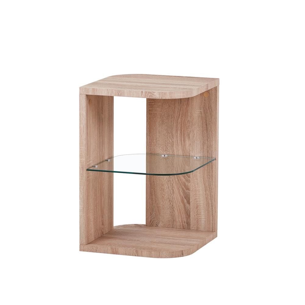 MDF Brown Paper Top Tempered Clear Glass Side Table