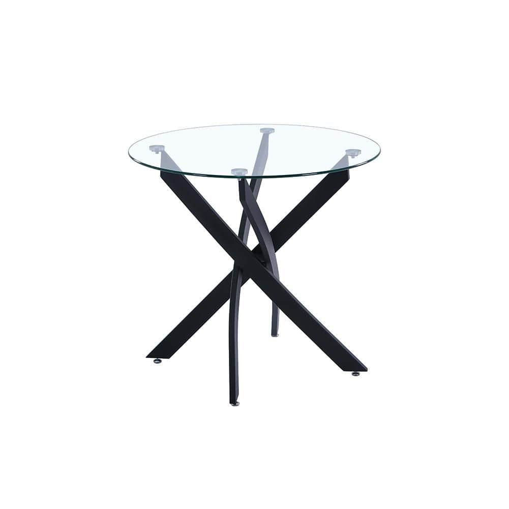 Nanie Tempered Clear Glass Round Dining Table,Black Powder-Coated Legs Goldfan