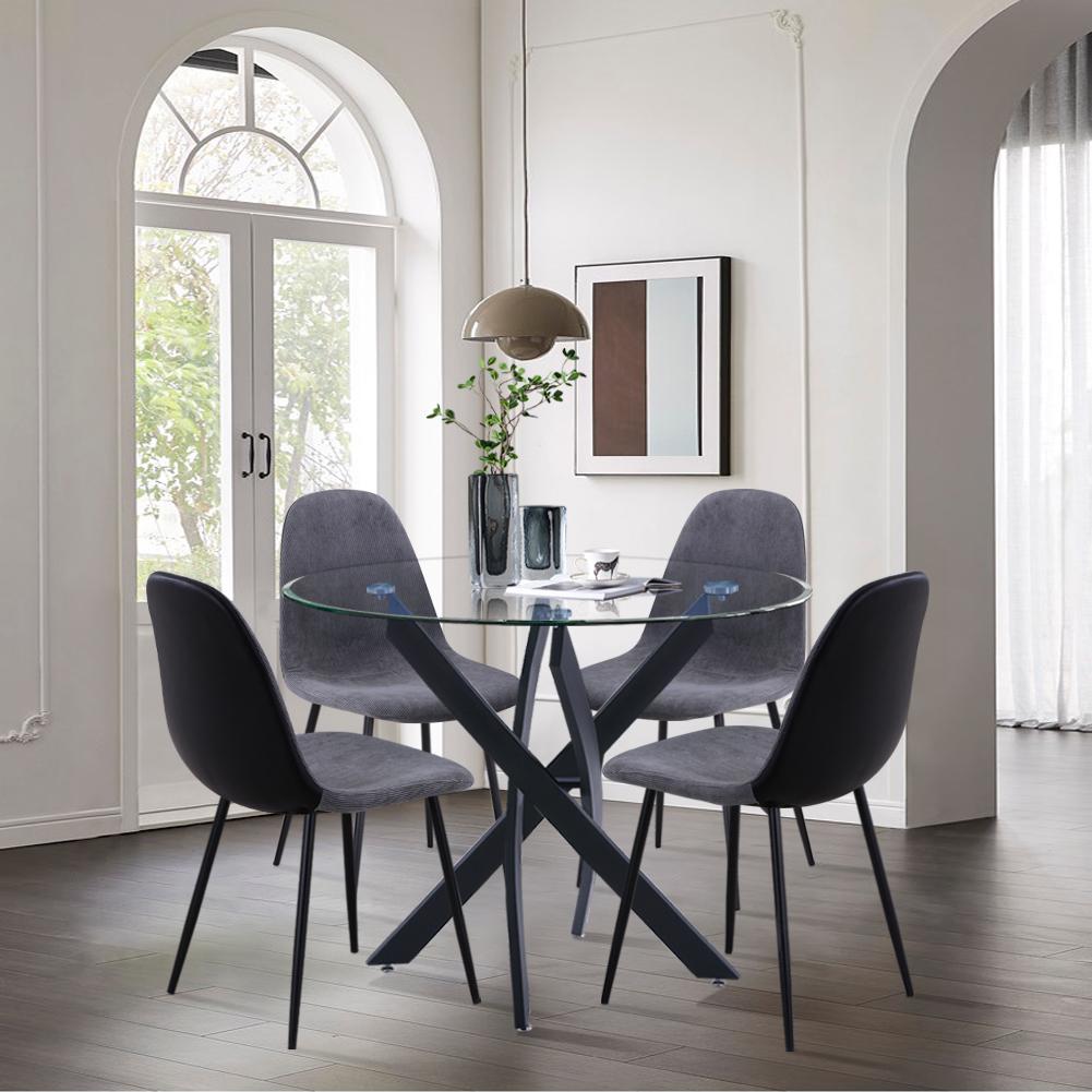 FondHouse Hesa Tempered Clear Glass Round Dining Table,Black Powder-Coated Legs