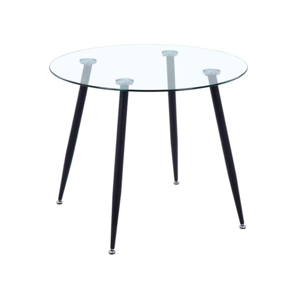 Roemy Tempered Clear Glass Round Dining Table,Black Powder-Coated Legs