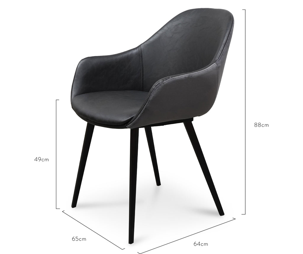  PU Leather Dining Chair - Antique Black - Charcoal Velvet_9