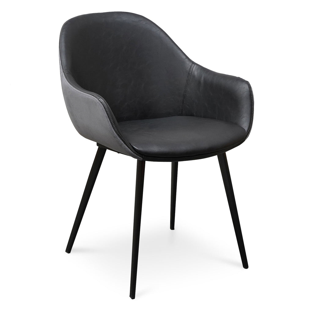  PU Leather Dining Chair - Antique Black - Charcoal Velvet