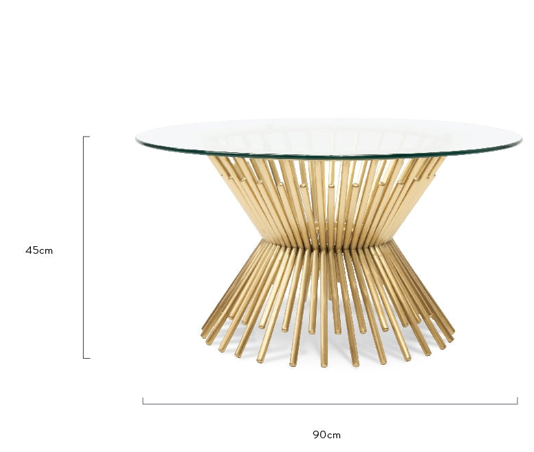 90cm Glass Coffee Table - Brushed Gold Base_6