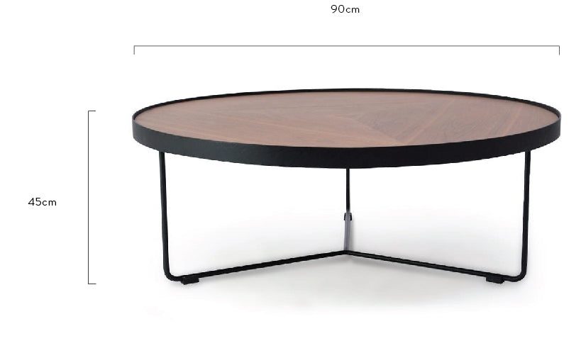 Fondhouse Gosens 90cm Round Coffee Table - Walnut Top - Black Frame