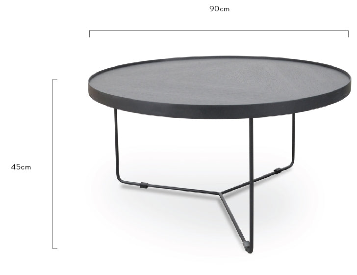 90cm Round Coffee Table - Black Oak Top - Black Frame_6