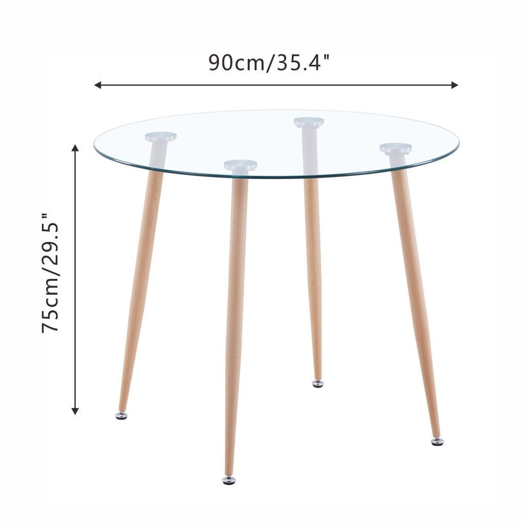 Tempered Clear Glass Round Dining Table Heat transfer Legs_1