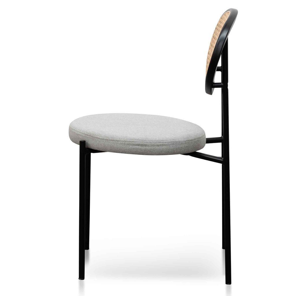 Grey Fabric Natural Rattan Dining Chair - Black_2
