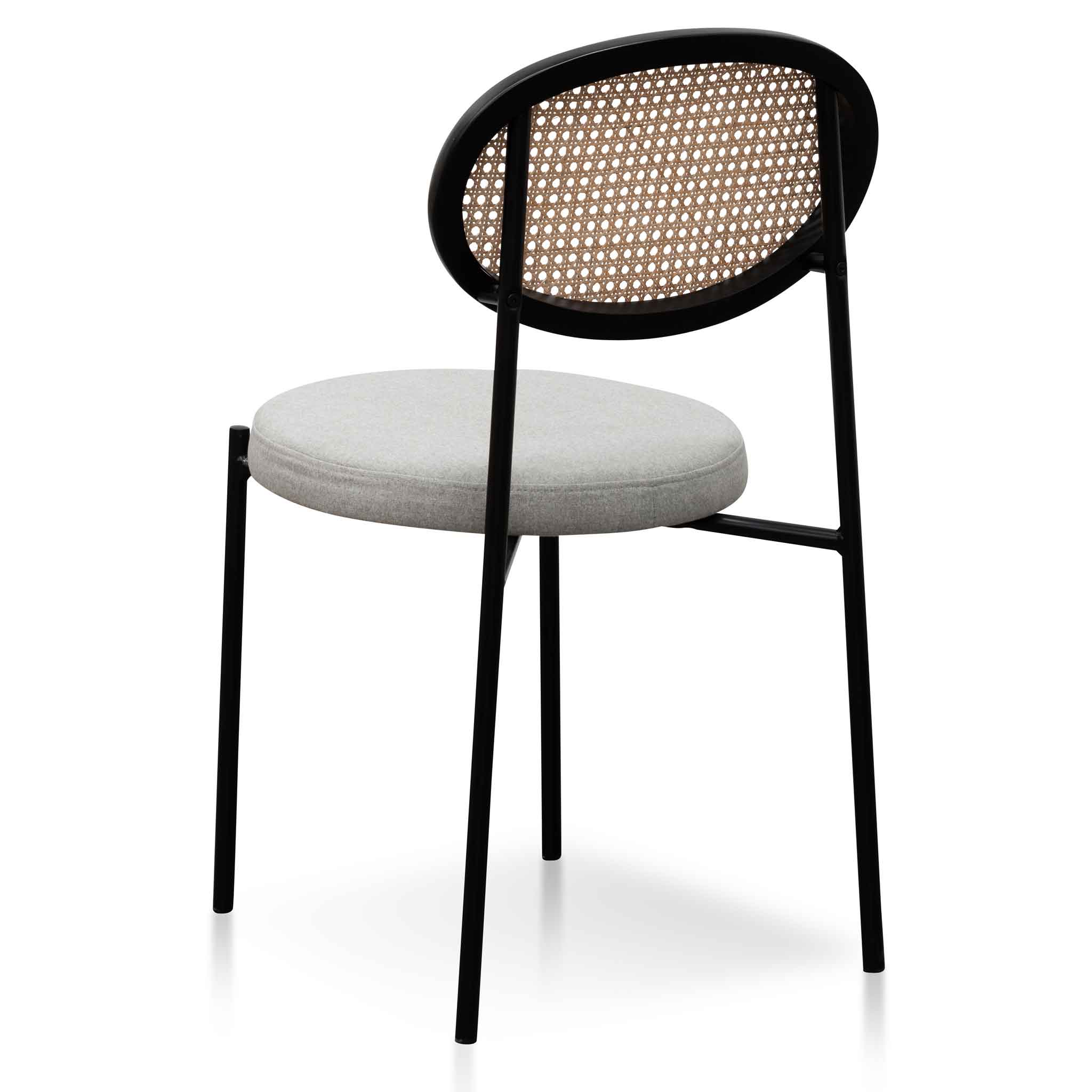 Grey Fabric Natural Rattan Dining Chair - Black_3