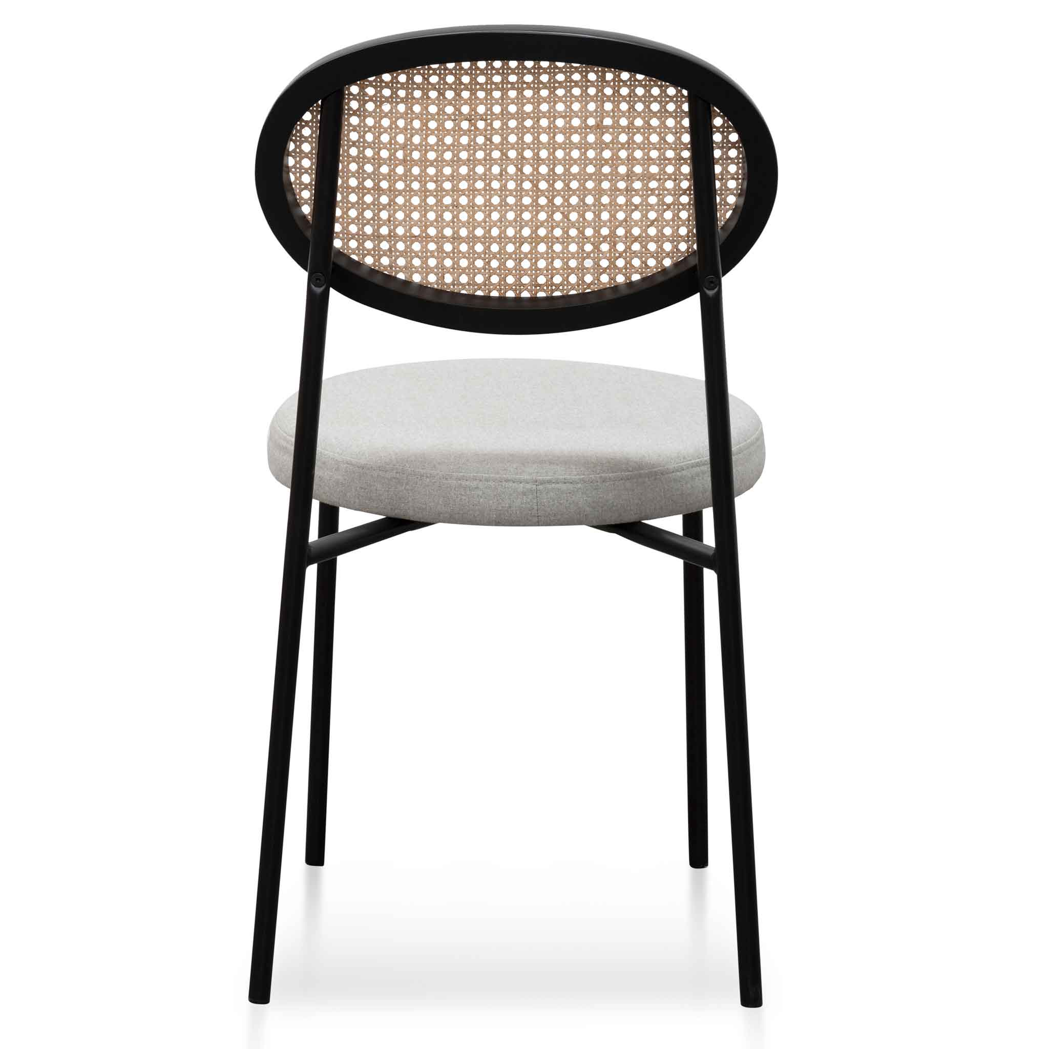 Grey Fabric Natural Rattan Dining Chair - Black_4