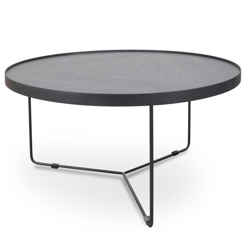 90cm Oak Top Round Coffee Table - Black