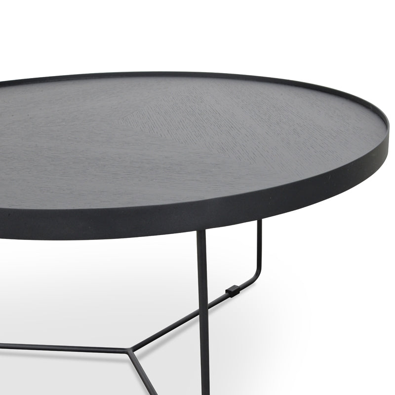90cm Round Coffee Table - Black Oak Top - Black Frame_2