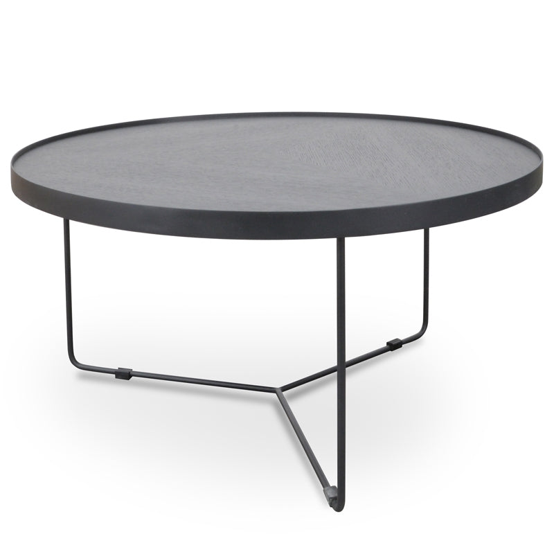 90cm Round Coffee Table - Black Oak Top - Black Frame_1