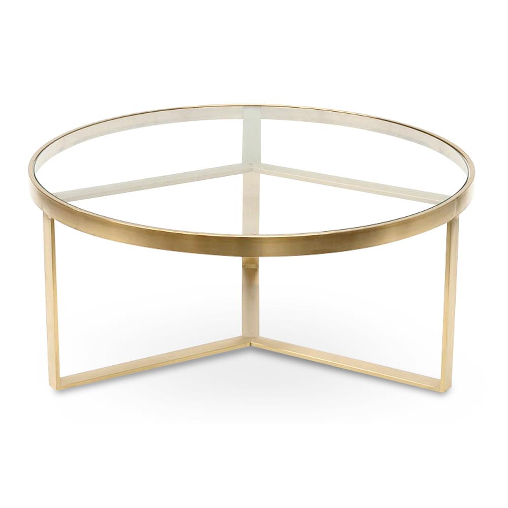 90cm Round Glass Coffee Table - Brushed Gold Base