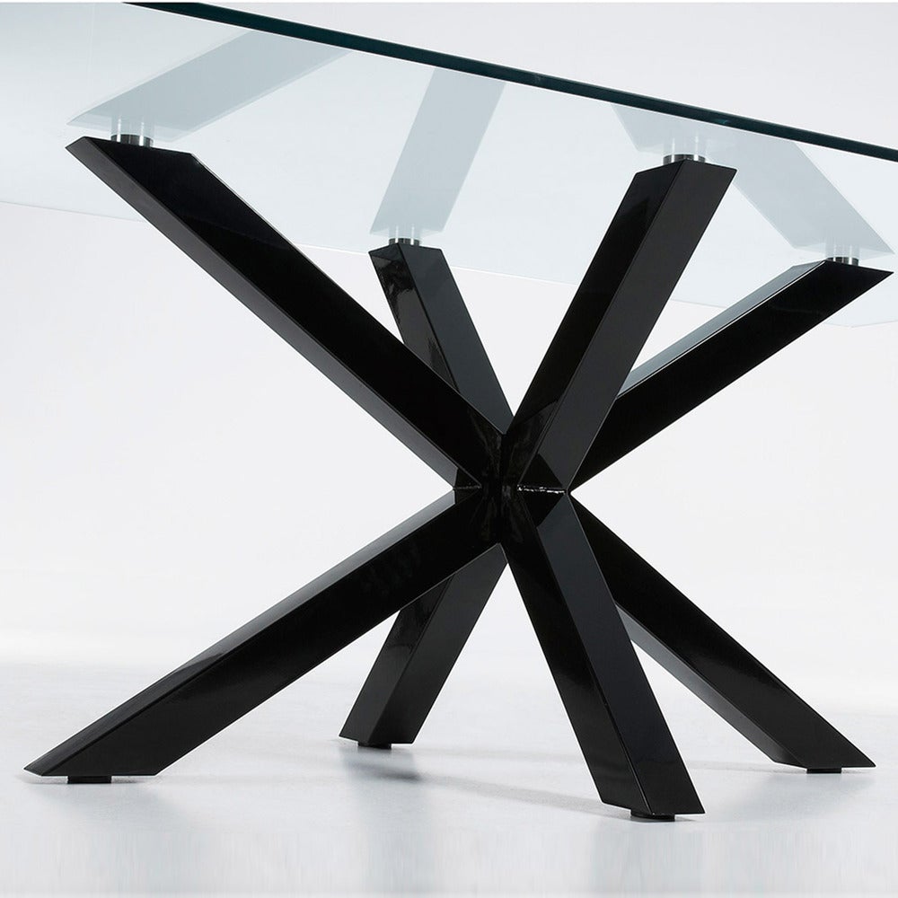Dining Table Black Legs with Clear Glass Top{_2
