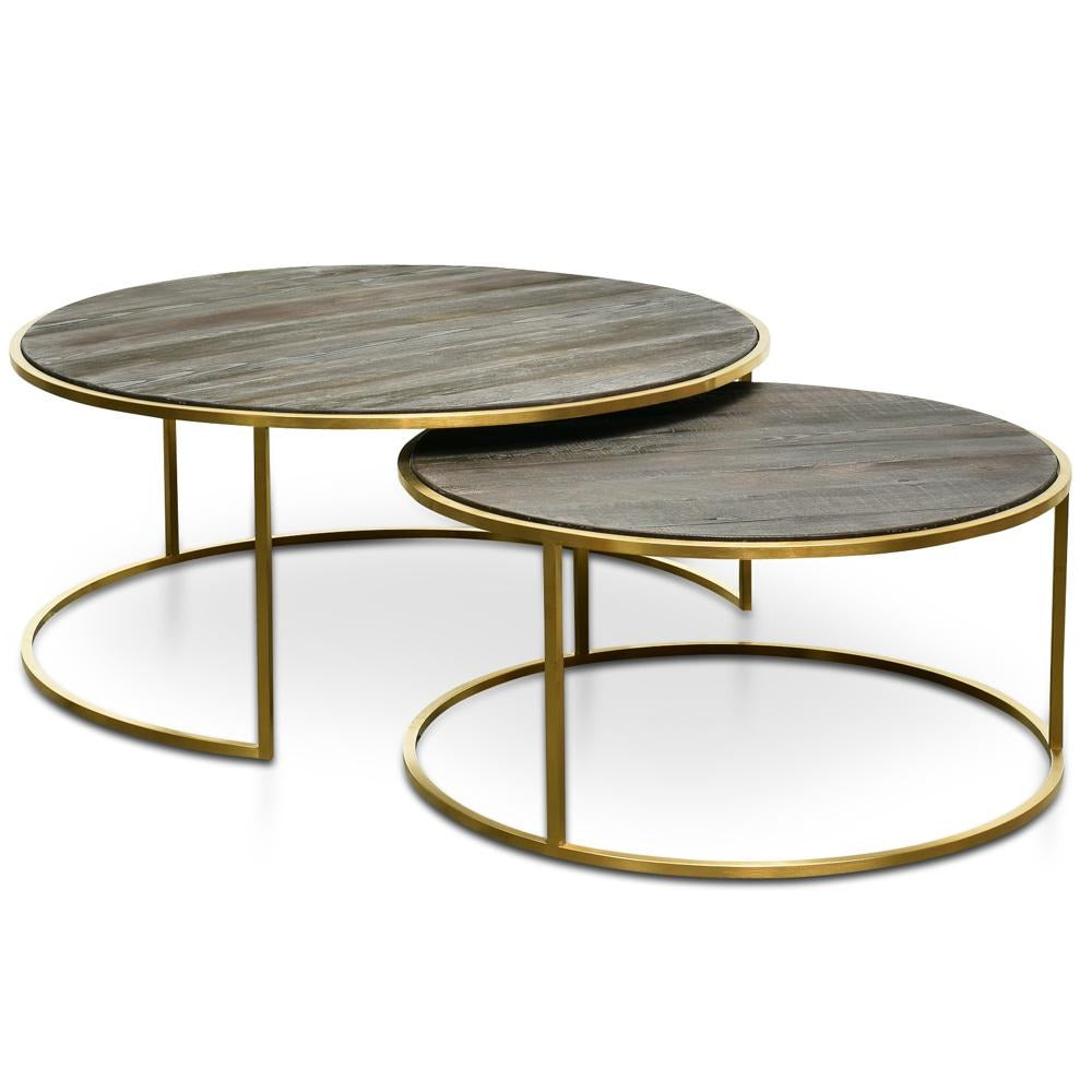 76cm-96cm Round Coffee Table - Natural - Golden Base